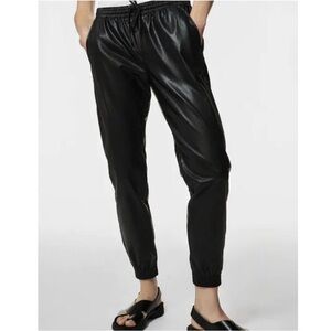 Zara Fine Vegan Leather Baggy Mid-Rise Joggers Black S